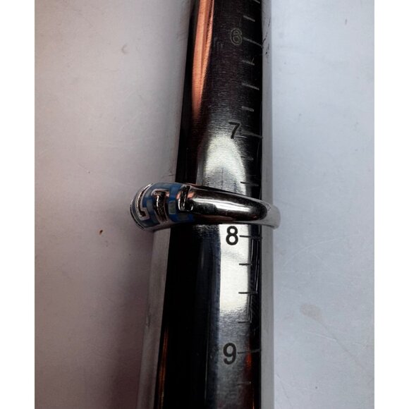 925 Sterling Silver Enamel Band Ring Blue Greek Key Design Size 7.75 - Picture 7 of 11